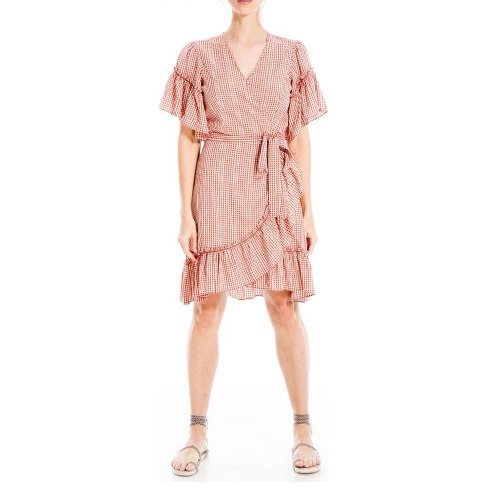 MAX STUDIO Short Sleeve Gingham.Color:Terra Cotta/Cream101.New with Tag!
